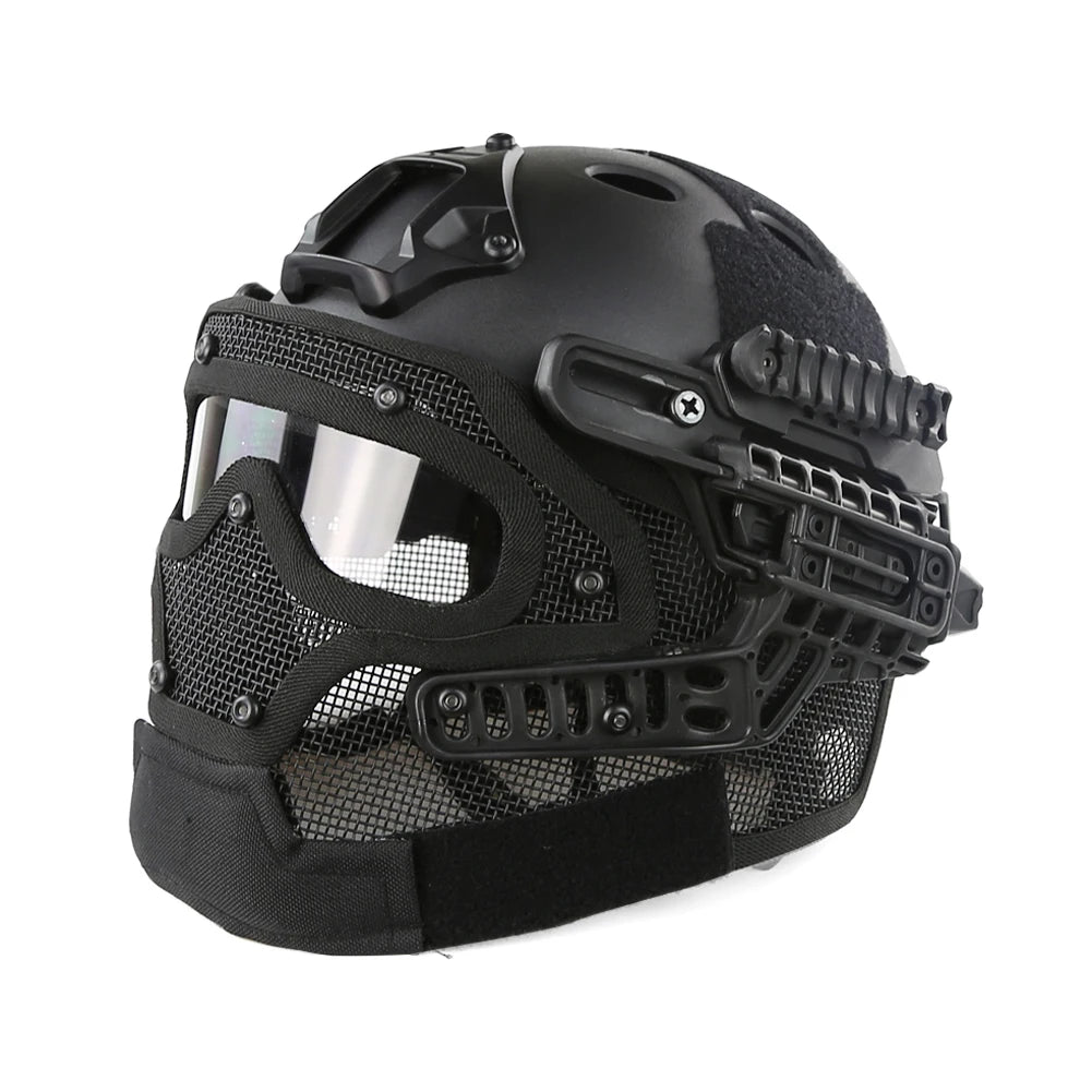Tactical Helmet Steel Mesh Mask Integrated Paintball Wargame Full Protection Airsoft Helmet Outdoor Hunting Riding Safety Gear