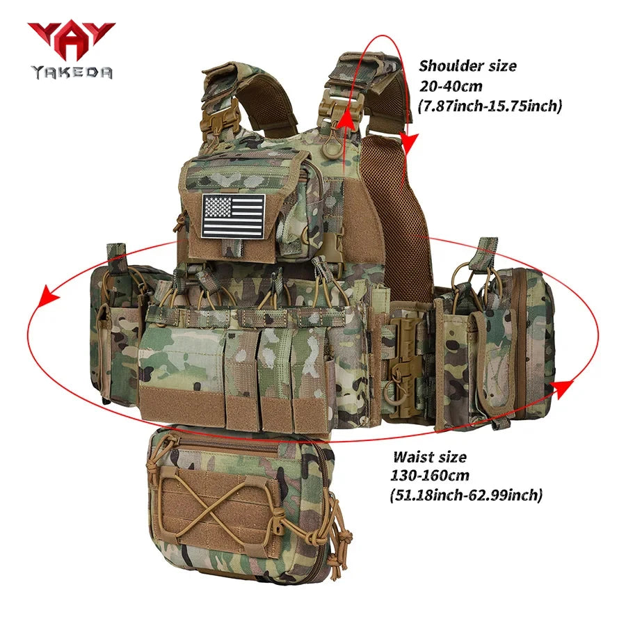YAKEDA modular quick release outdoor camouflage vest with multiple accessories, partitioned storage, replaceable front panel