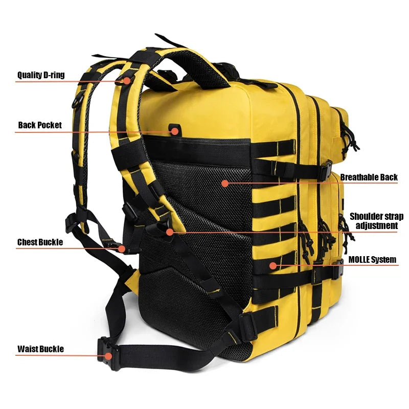 Outdoor 45L GYM Fitness Style Backpacks for Men/Women Tactical Training Molle Survival Bag Hiking Trekking Rucksack School Bag