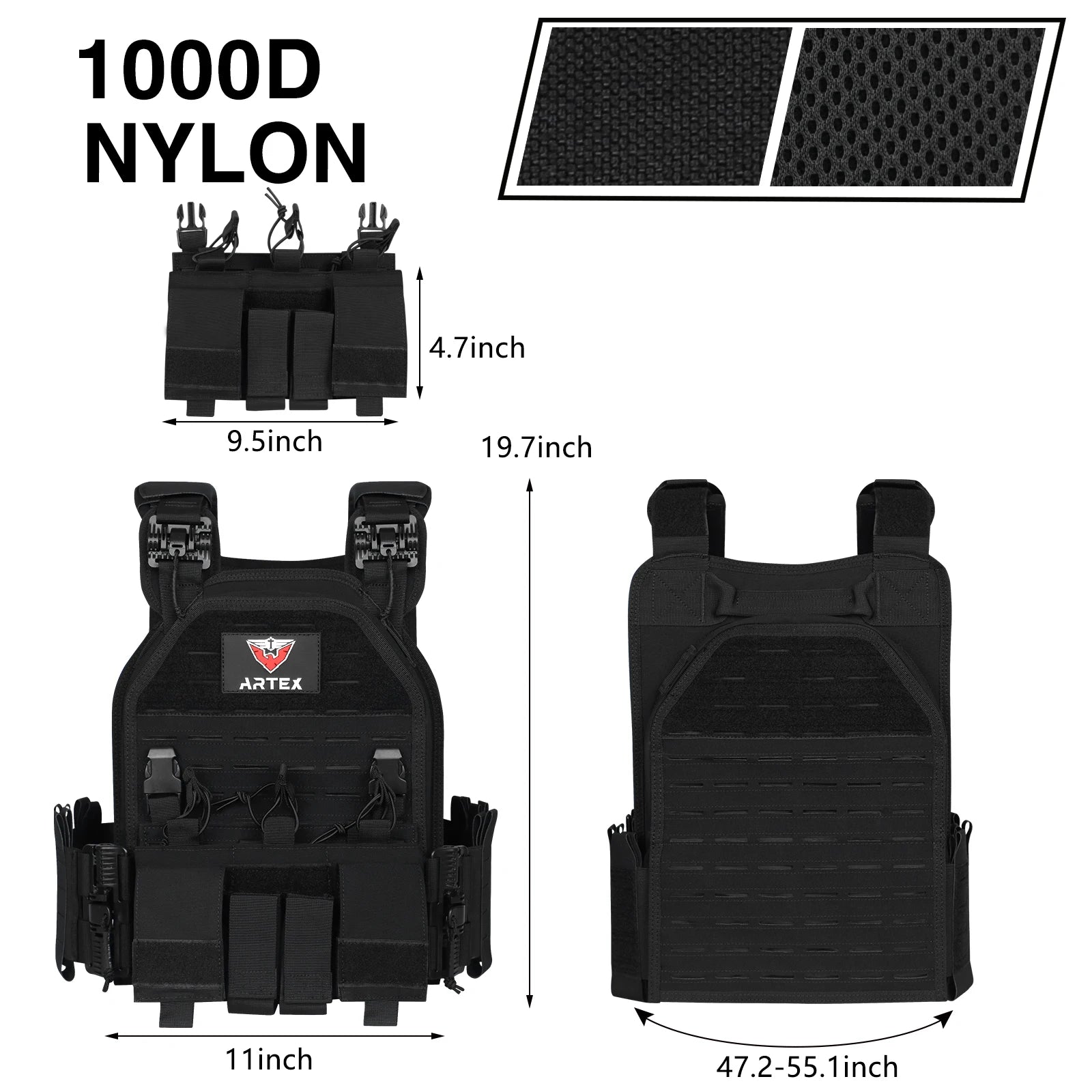 ARTEX 6094 Cycling Vest Outdoor Riding Gear Black MOLLE Style Vest Quick Release Design Laser Cut Style Storage Gear for Bike