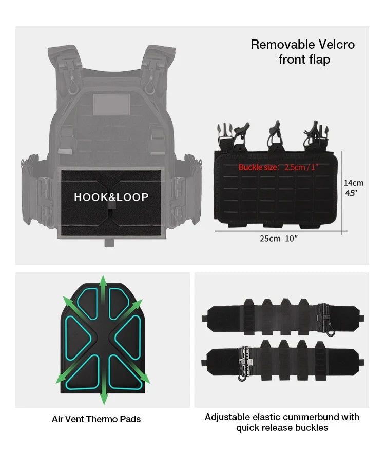 YAKEDA Tactical Plate Carrier Vest,Military Molle Assault Vest with Quick Release Buckles,Adjustable Padded Straps,1000D Nylon