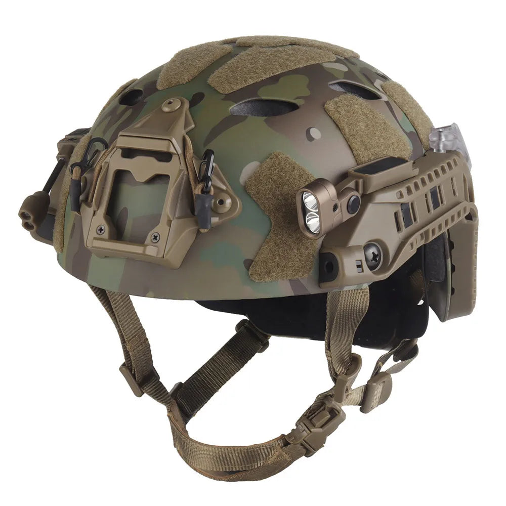 Tactical Modular ARC Rail Fast Helmet Set with Modular ARC Rail IR Light, LED Flashlight, Double Signal Light, Battery Box