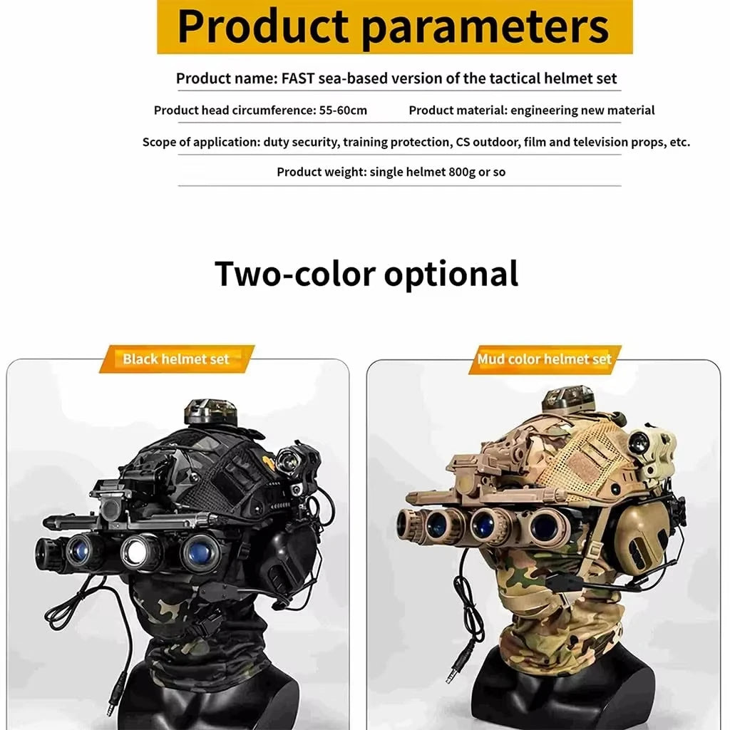 Tactical Fast Helmet Set Airsoft Paintball Protective Equipment with Visor NVG Model Flashlight Earphone for CS Hunting Shooting