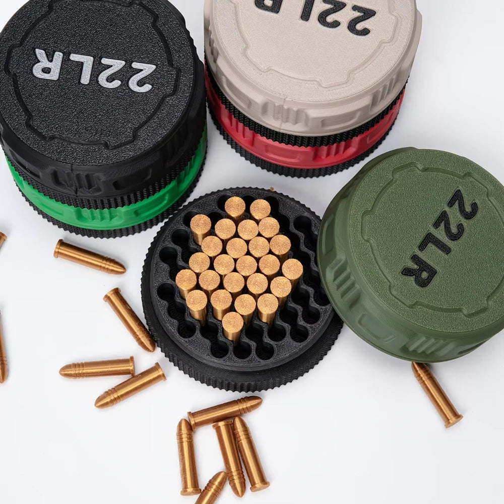 Mini Ammo Storage Box with Twist-on Lid (22LR Caliber) Compact, Durable, Portable, Large Capacity