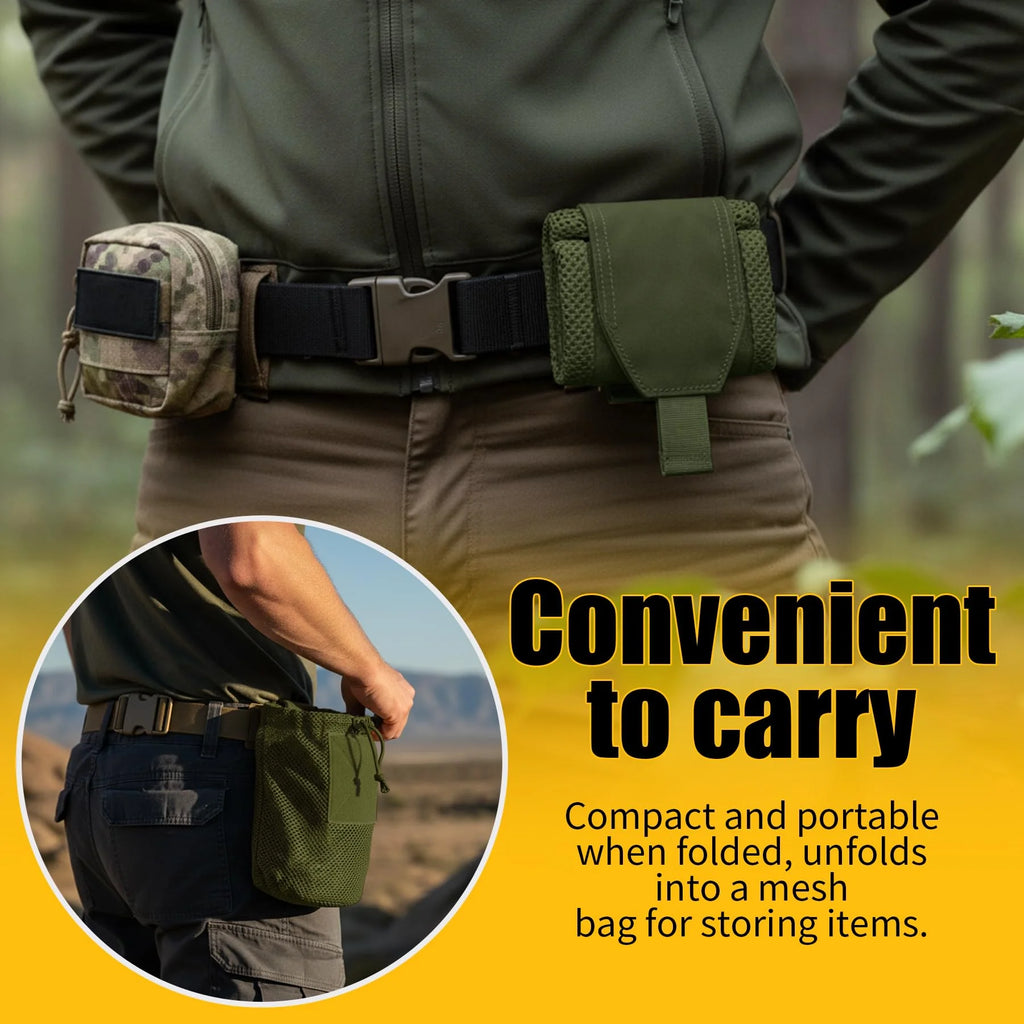 Tactical Molle Mesh Dump Pouch, Lightweight Compact Drawstring Foldable Recovery Mag Tool Pack, EDC Drop Storage Belt Bag