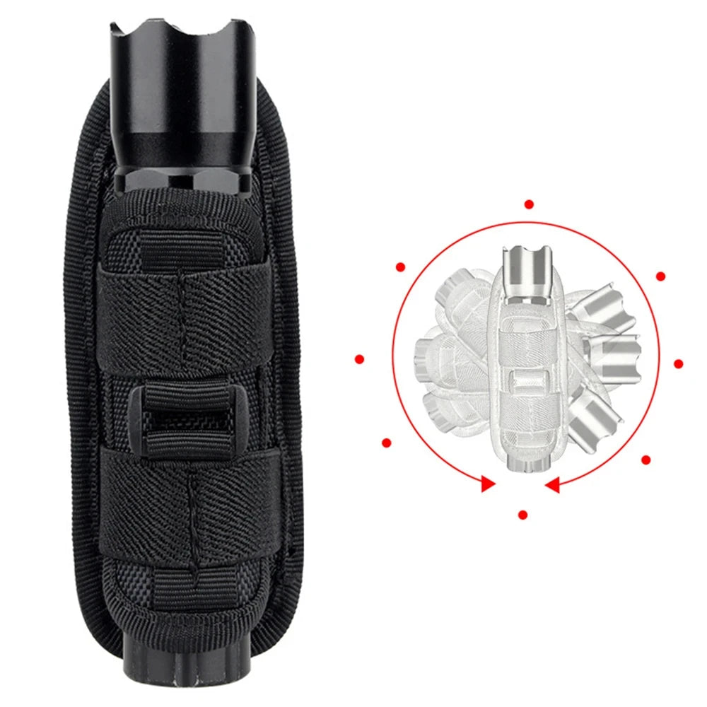 Tactical Flashlight Pouch 360° Rotary Holster Belt Torch Bag Durable Hunting Survival Lighting Accessory
