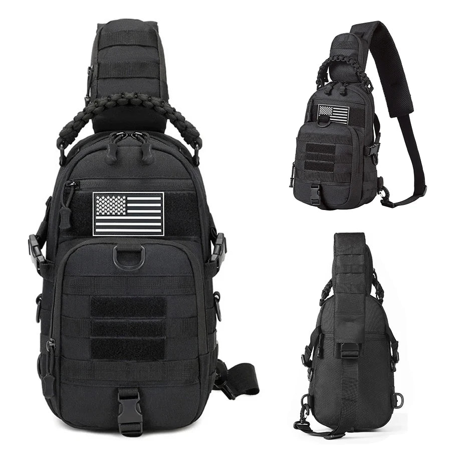 Single shoulder chest bag, widened and thickened shoulder pad, MOLLE system, multi hanging point design, woven handle