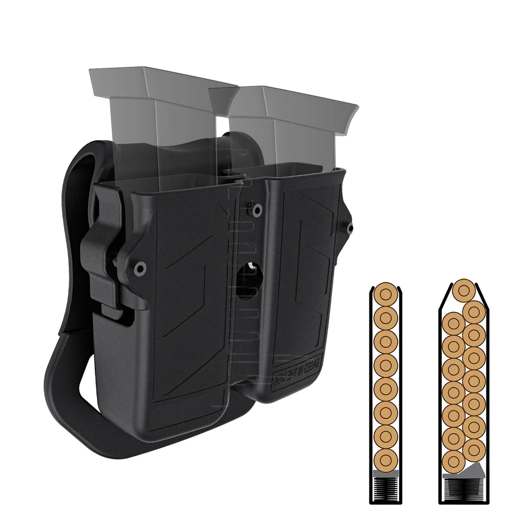 PA66+GF30 Universal Double Holder, 9mm 10mm 40 45 Single & Double Stack Universal Magazine Holster