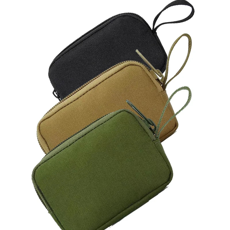 Nylon Double Zipper Pocket Coin Purse Men Tactical Outdoor Small Card Holder Keys Storage Belt Waist Bag Molle Pouch Lightweight
