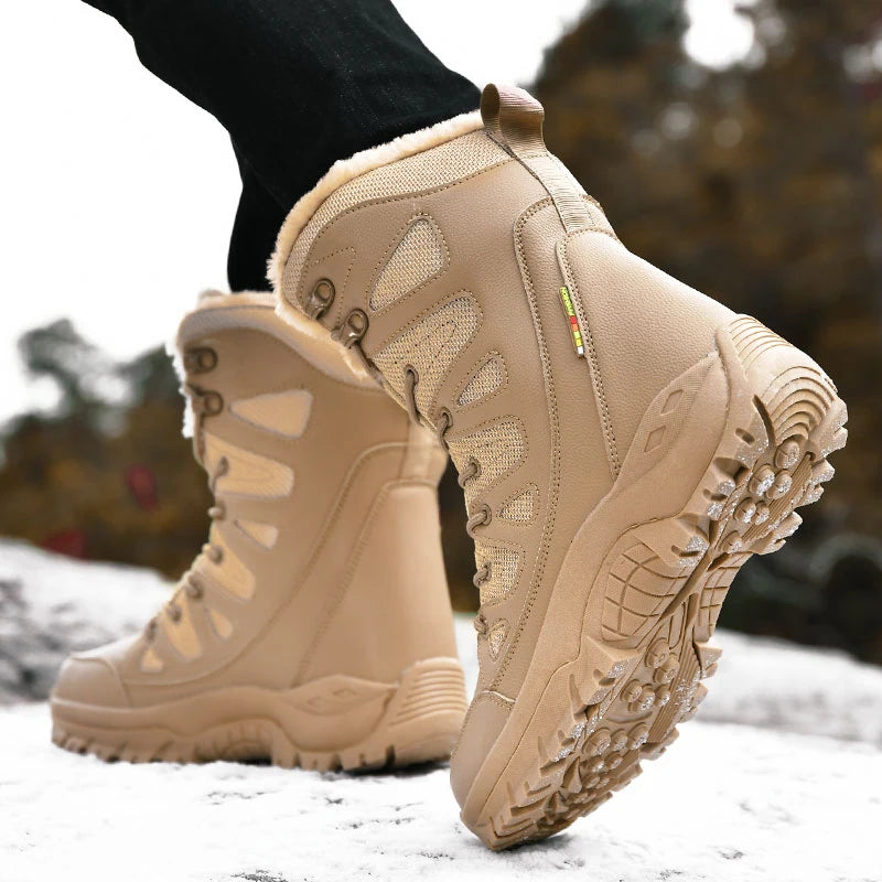 New Warm Plush Snow Boots Men Lace Up Casual High Top Men's Boots Waterproof Winter Boots Anti-Slip Ankle Boots Army Work Boots