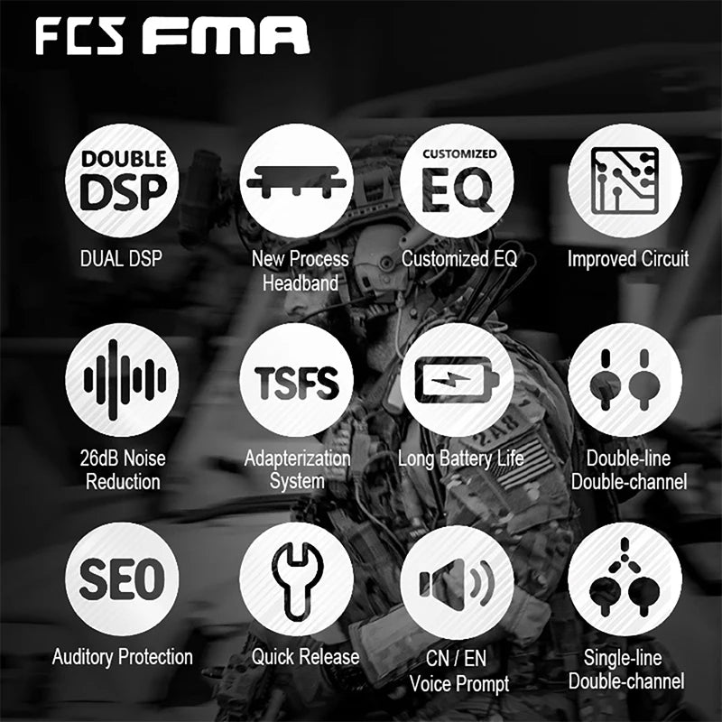 FCS-TACTICAL 2026 AMP PRO Digital Version Tactical Pickup Noise Reduction Communication Headset Shooting Protection Headset