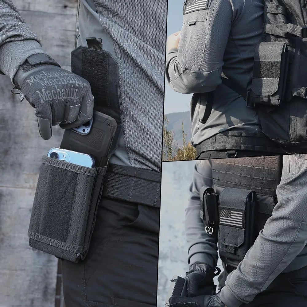Double Layer Cell Phone Pouch Tactical Waist Bag with Embroidered Patch EDC Belt Holder Outdoor Camping