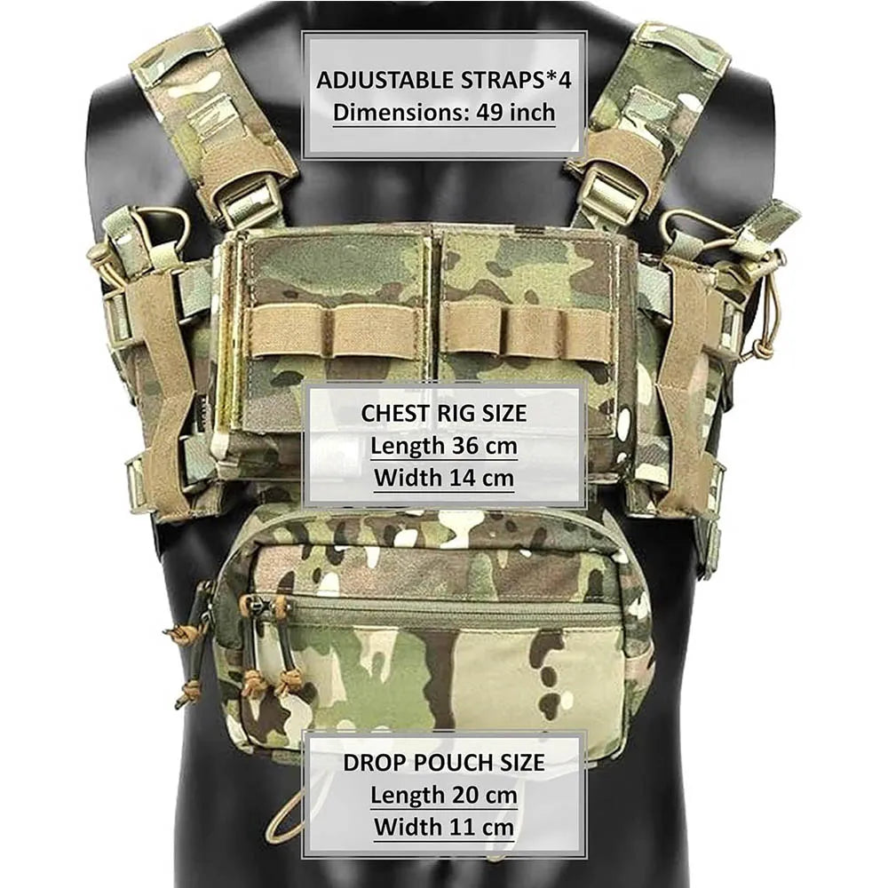 Outdoor Tactical Vest With MultiFunctional MOLLE Multi-Pocket Quick Release Chest Rig For Hiking Camping Training