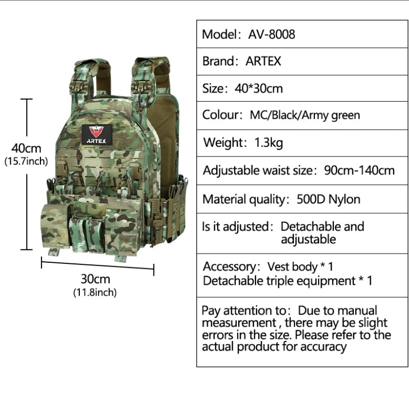 Artex Modular Plugboard High-Strength Wear-Resistant Waterproof Nylon Outdoor Hunting Versatile Tactical Vest 8008