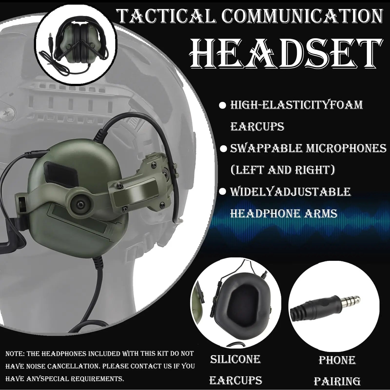 QX 5-in-1 Tactical Bump Helmet Set with Communication Headset LED Headlamp for Airsoft Paintball Training Cosplay Gear