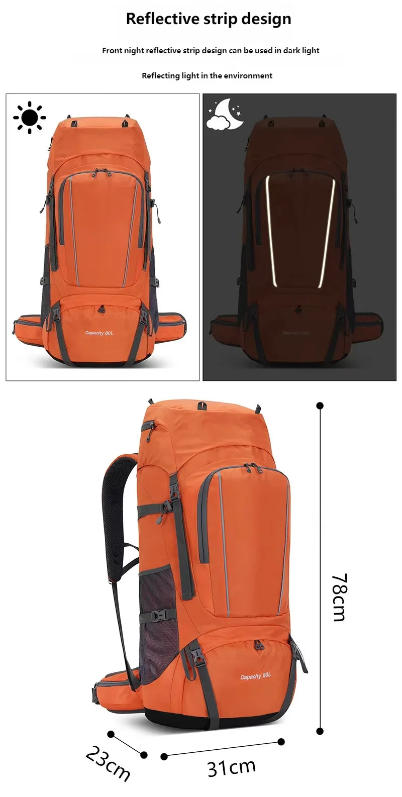 80L Waterproof Multifunctional Outdoor Backpack Large Capacity Mountaineering Bag with Rain Cover for Camping Hiking