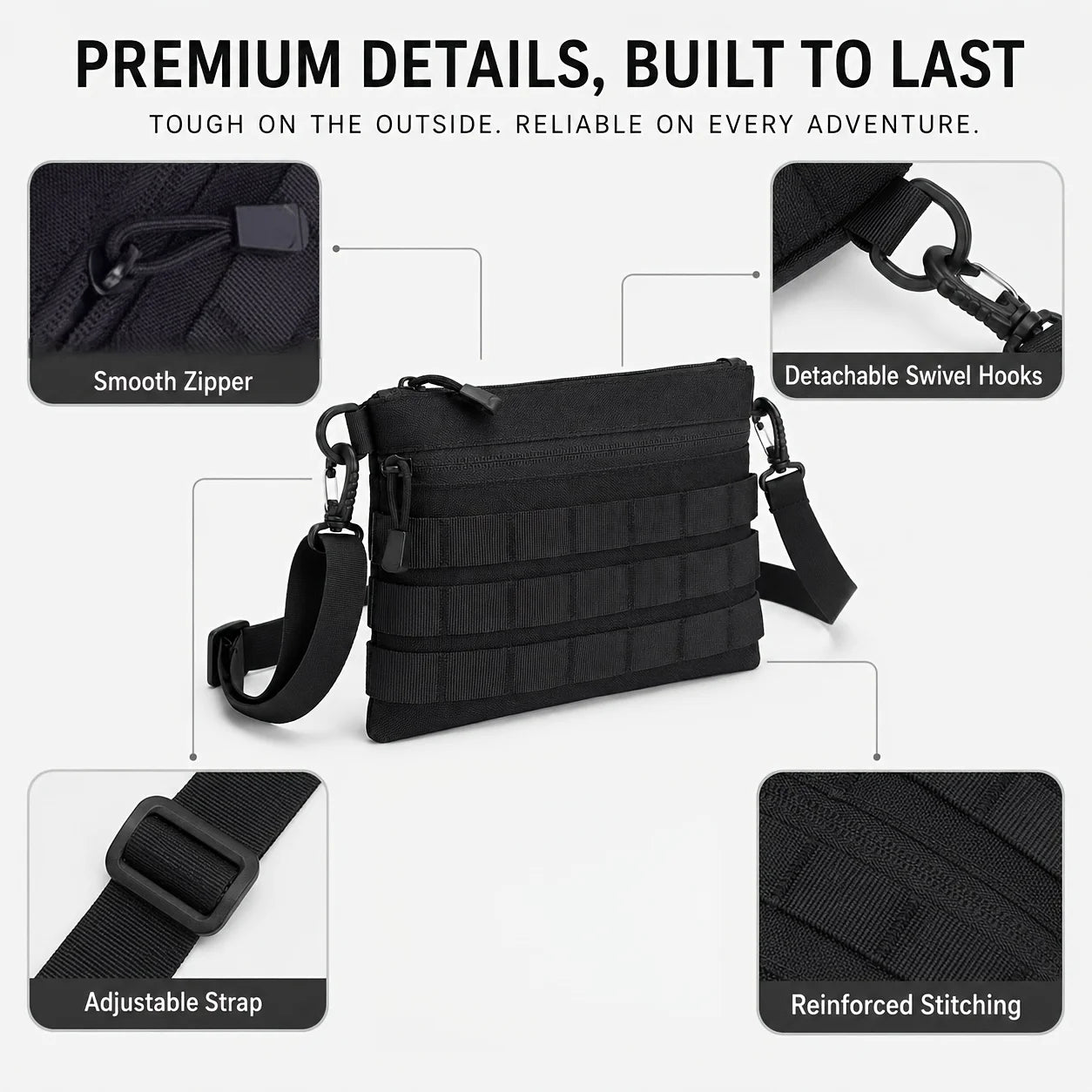 Tactical Style MOLLE Webbing Crossbody Bag Portable Small Square Bag Men's Outdoor Commute Shoulder Bag Lightweight Pouch
