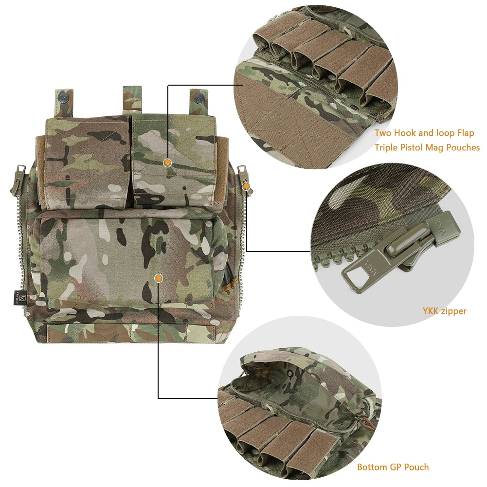 KRYDEX Tactical Zip On Pouch Plate Carrier Backpack Bag For CPC NCPC AVS JPC2.0 Hunting Airsoft Vest Accessories