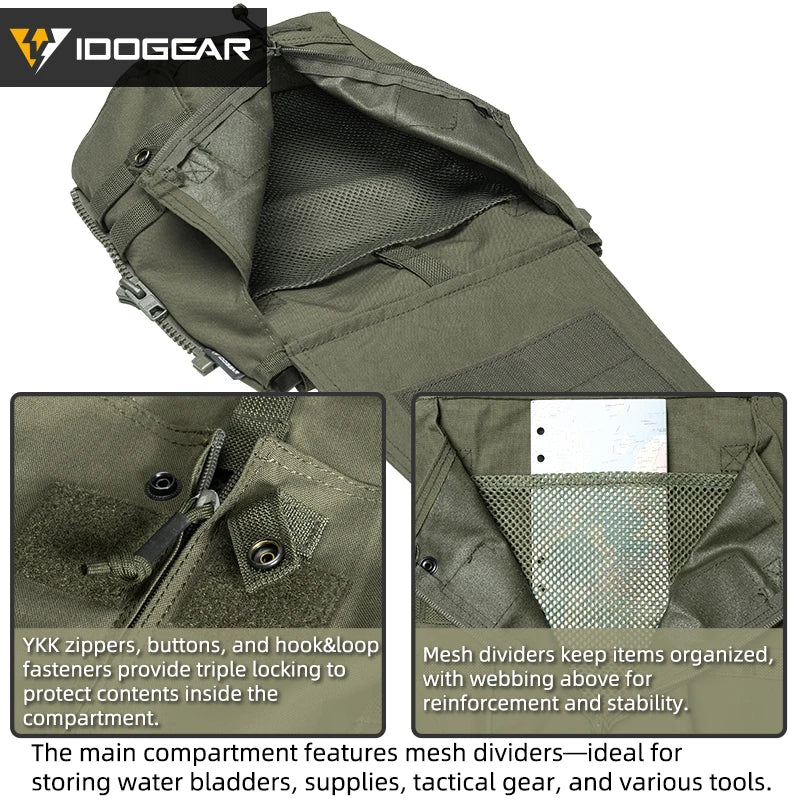 IDOGEAR Tactical Panel Zip on Pouch Backpack Plate Carrier Bag for CPC AVS JPC2.0 Vest 3531