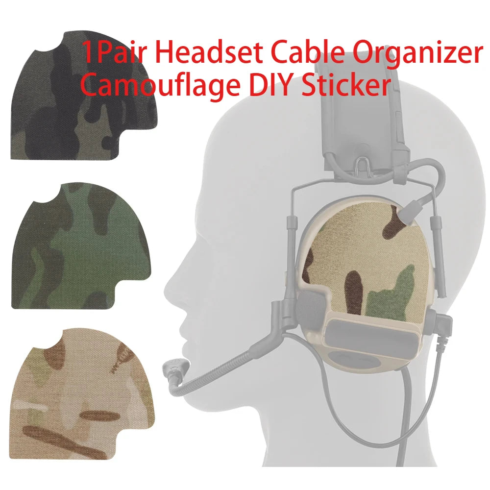 1Pair Hunting Headset Cable Storage Organizer Camouflage DIY Sticker Magic Patch for ComTac(ⅡⅢⅤⅥ) Hunting Shooting  Headphon