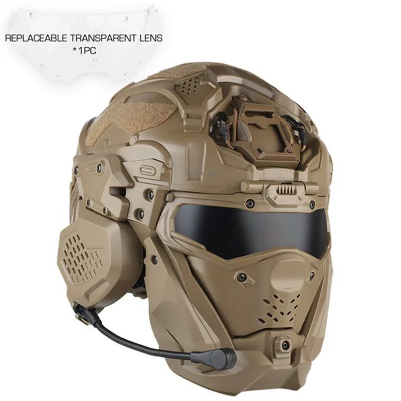 Airsoft Helmets Full Covered Protectio Tactical Paintball Helmet with Communication Headset Adjustable Shooting Sports Helmets