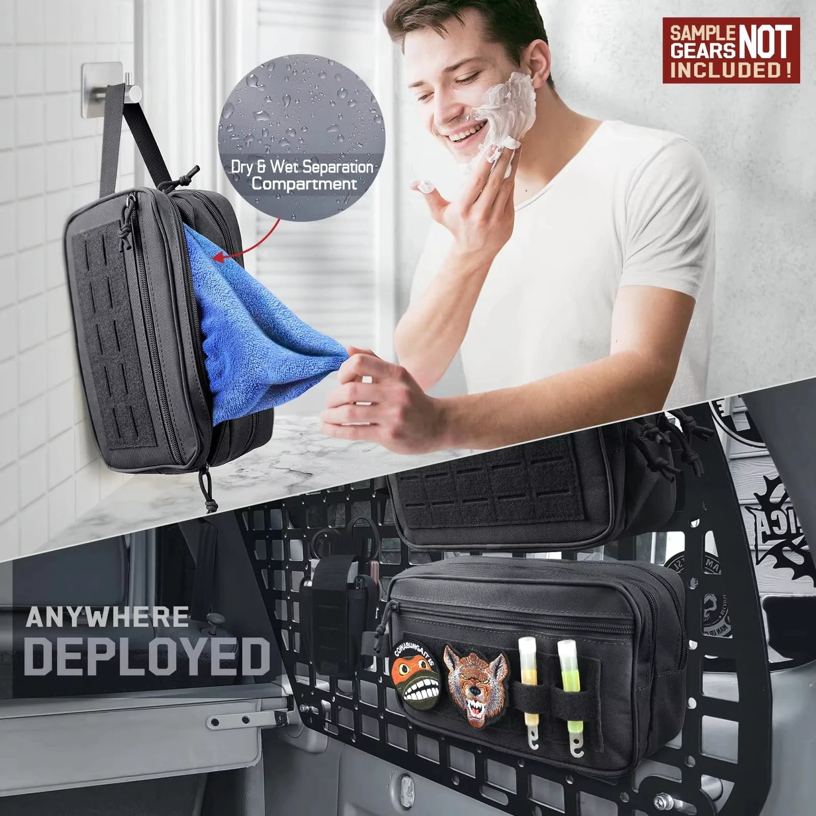 Men's Multifunctional Tactical Toiletry Bag Portable Travel Hygiene Shower EDC Utility Soft Pouch Waterproof Shaving Kit Organis