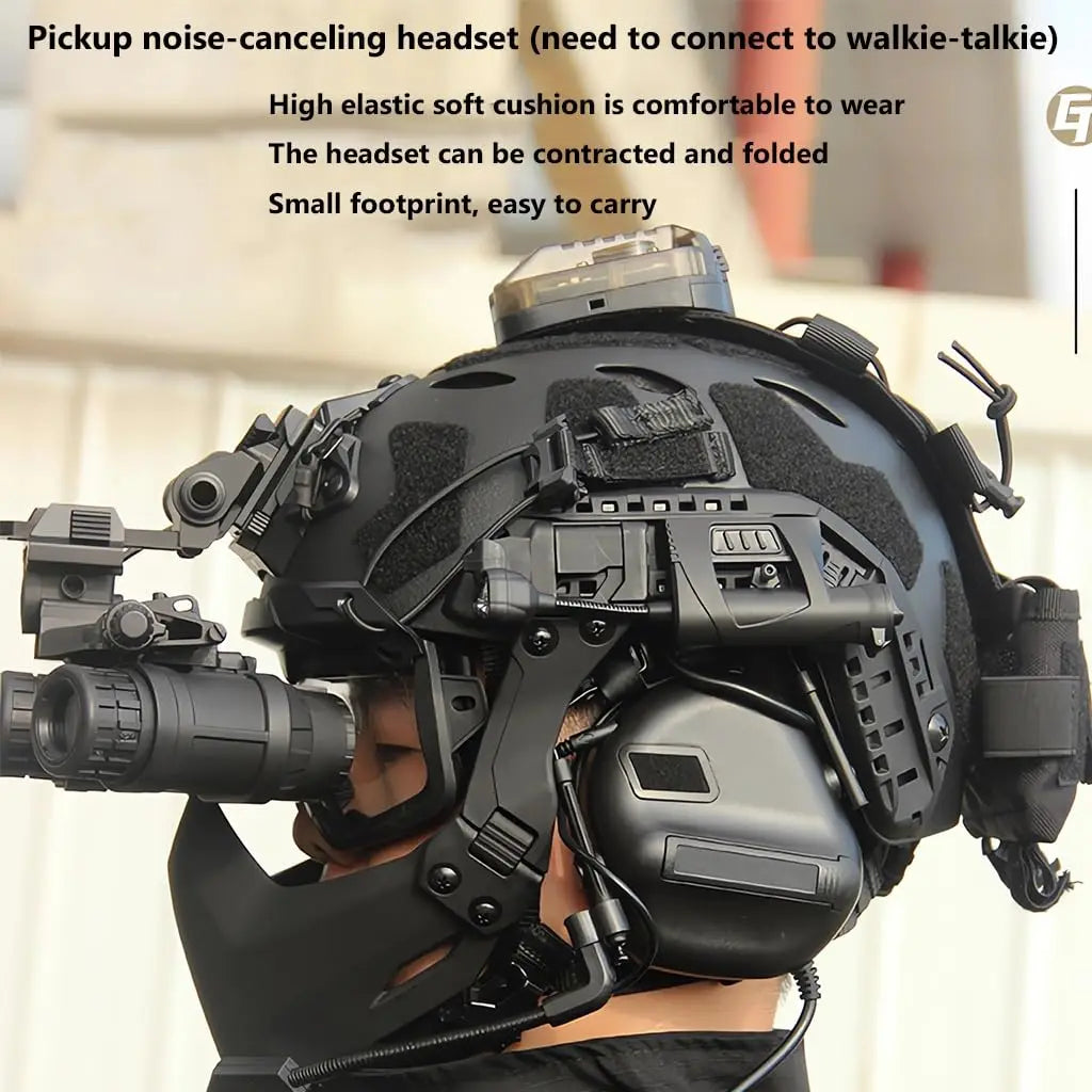 Airsoft Helmet Set, Tactical Helmet with Airsoft Mask Shooting Pickup Noise Canceling Headset, Paintball Goggles and NVG Model