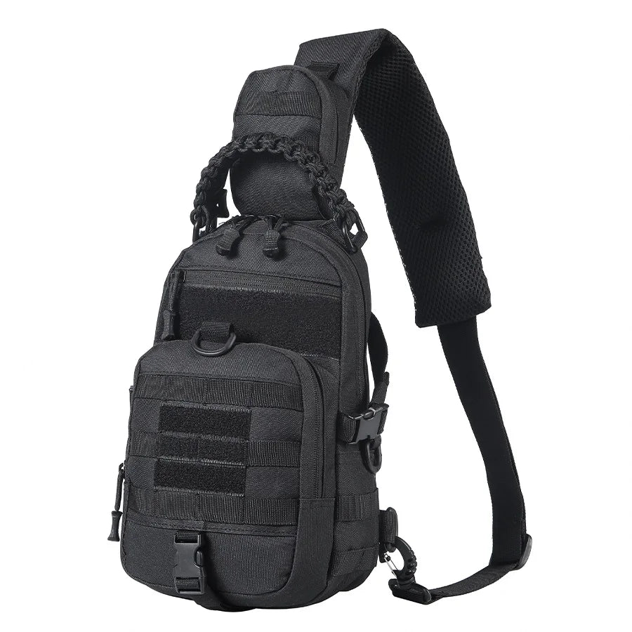 Outdoor sports multifunctional chest bag and crossbody bag with MOLLE webbing system layered design for easy access
