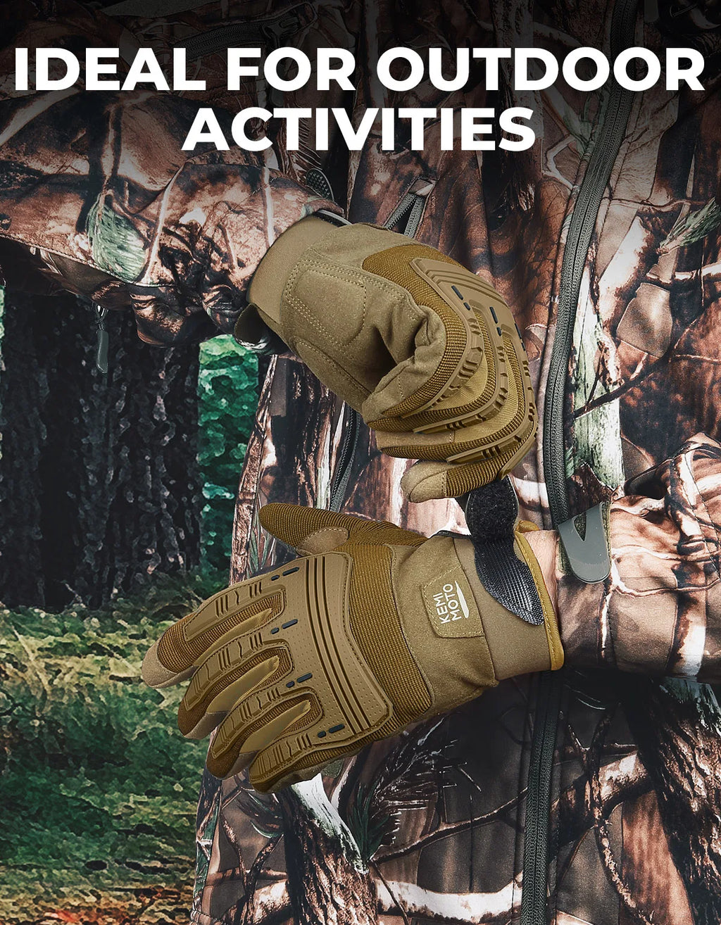 KEMIMOTO Hunting Tactical Gloves For Men Outdoor Climbing Work Gloves With Rubber Guard Touchscreen Sports Motorcycle Gloves