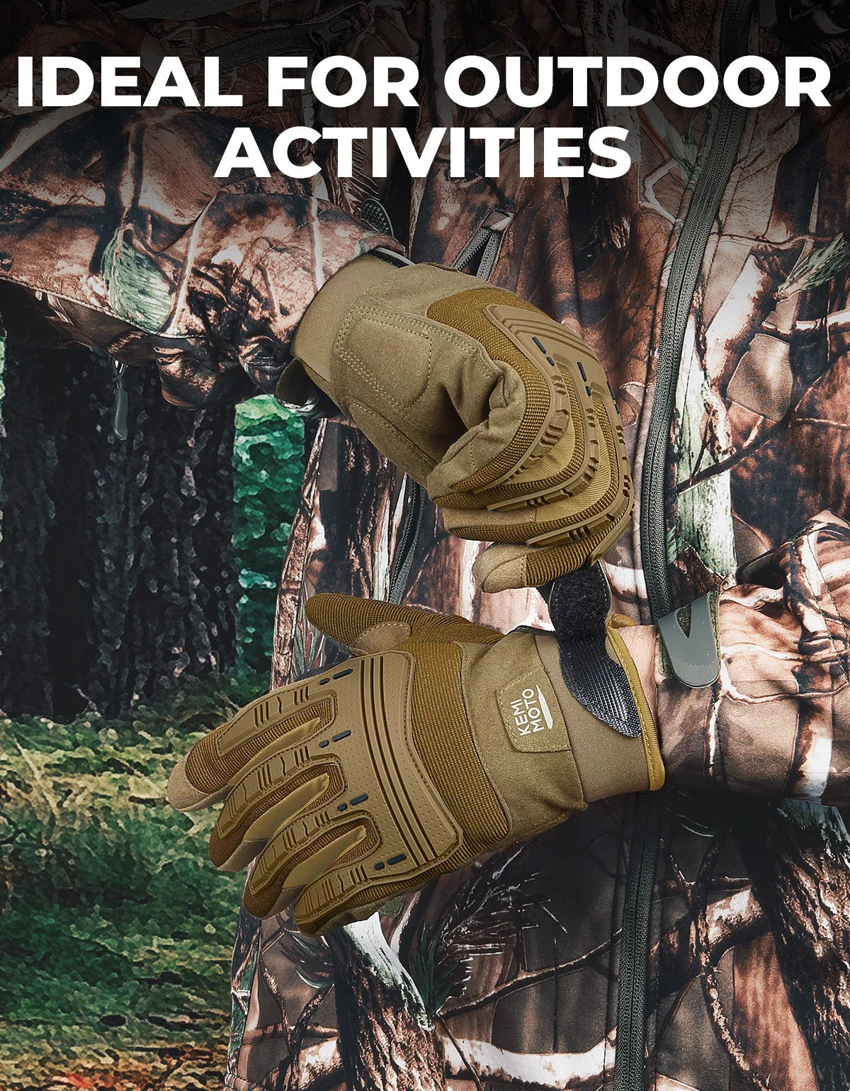 KEMIMOTO Hunting Tactical Gloves For Men Outdoor Climbing Work Gloves With Rubber Guard Touchscreen Sports Motorcycle Gloves