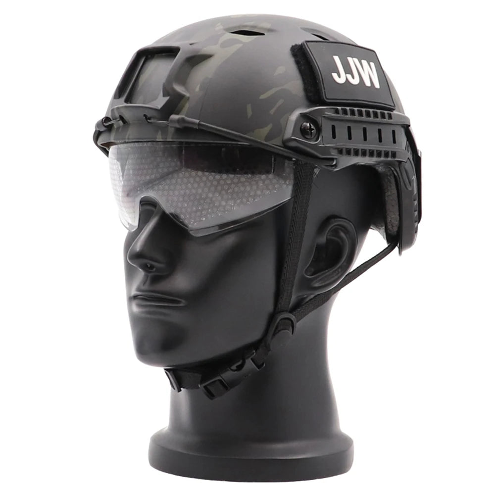 FAST Summer Camo Ballistic Helmet - BJ Goggle, Tactical Helmet | Civilian Protection for Cycling/Outdoor/CS/Airsoft
