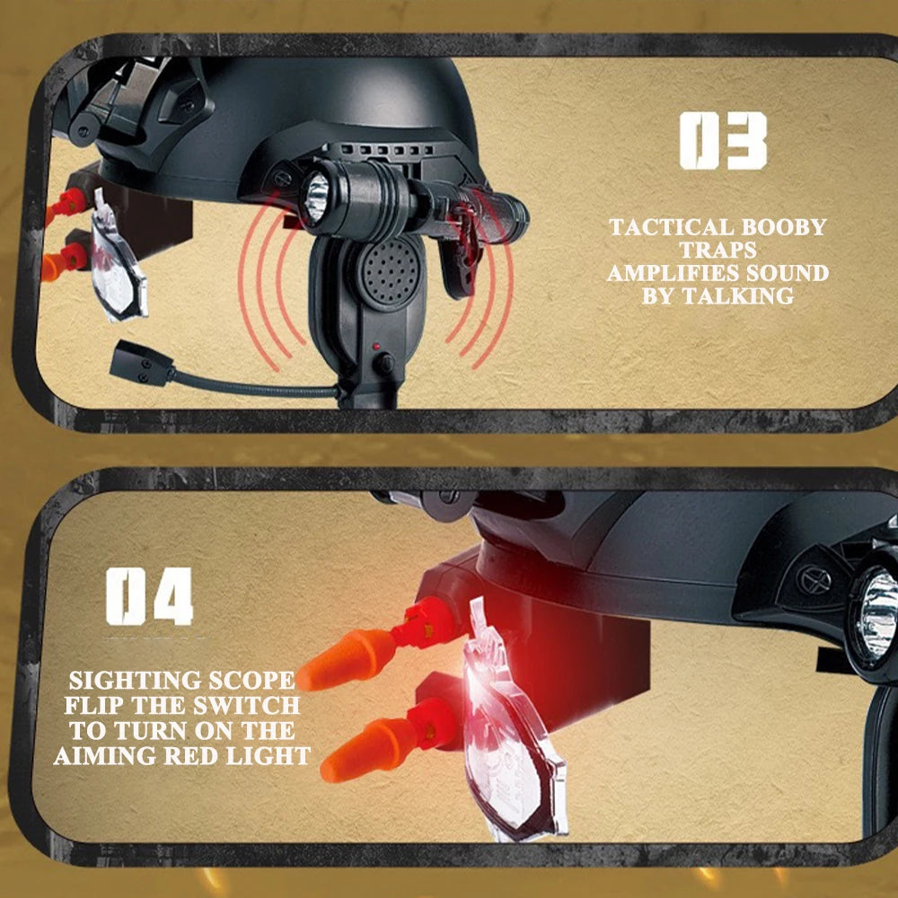 Children's Tactical Helmet Set CS Extended Protective Helmet With Flashlight Binoculars Missile Mike for Paintball Shooting Game