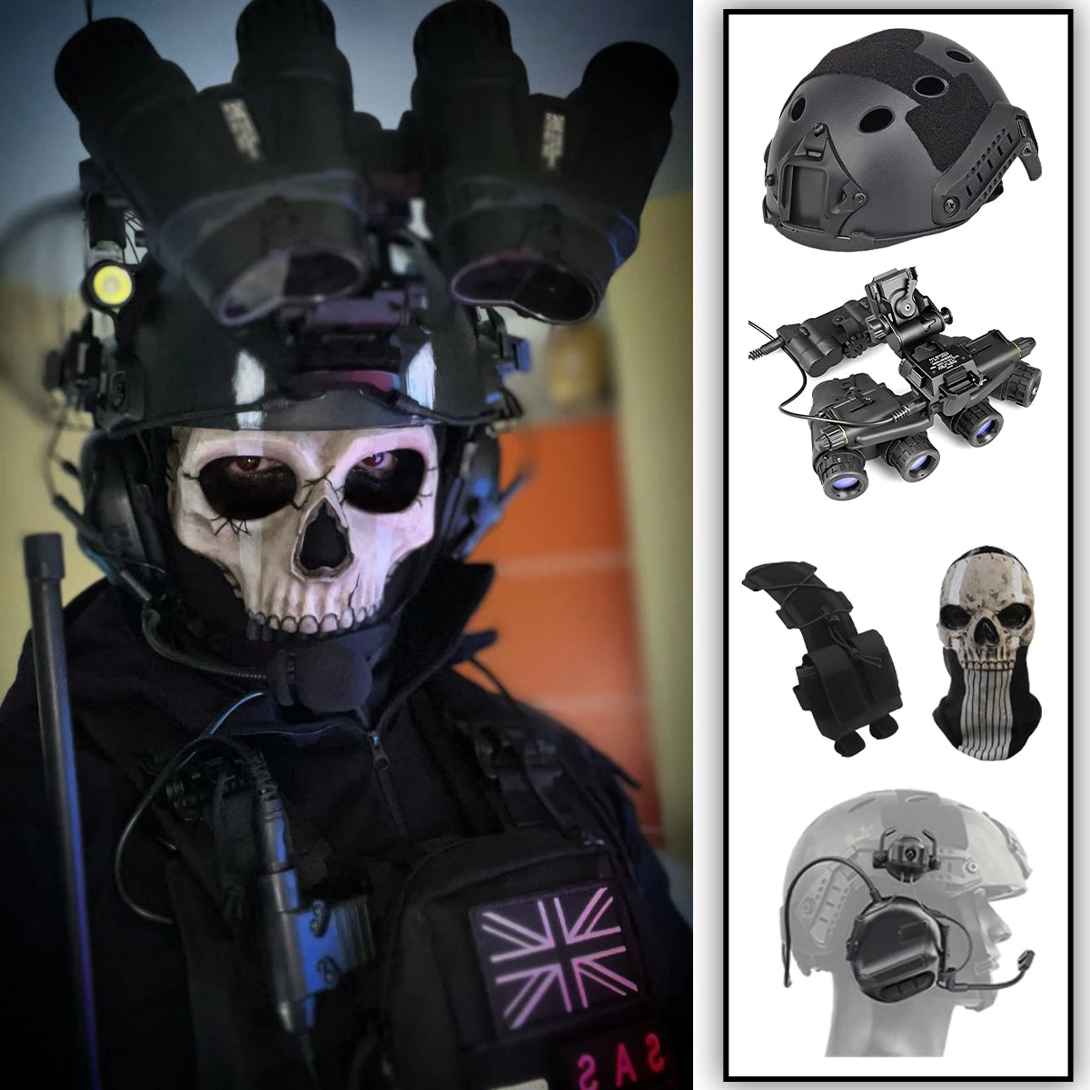 Cod Airsoft Helmet Set with Four-Eye Night Vision Model Tactical Headset Mask Weight Bag for Role-Playing Cs Shooting Games