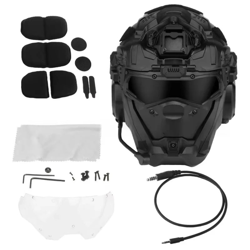 W-Ronin Assault II Fast Tactical Helmet – Built-in Communication, Anti-Fog Fan & Flip Mask – Airsoft Hunting Equipment