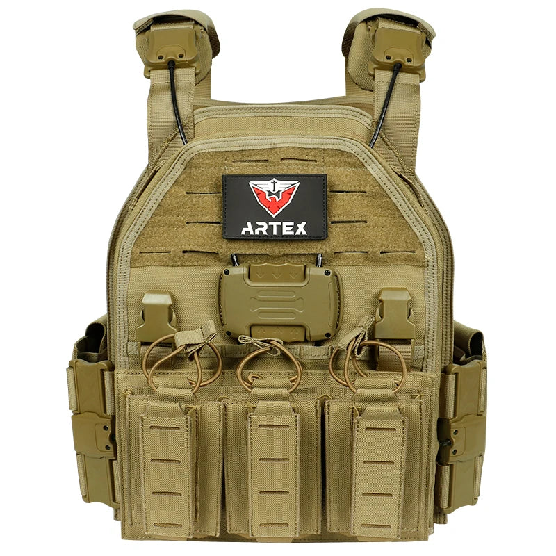 ARTEX 8125 Black Nylon Tactical Plate Carrier Vest One-Click Quick Release MOLLE Airsoft Training Gear