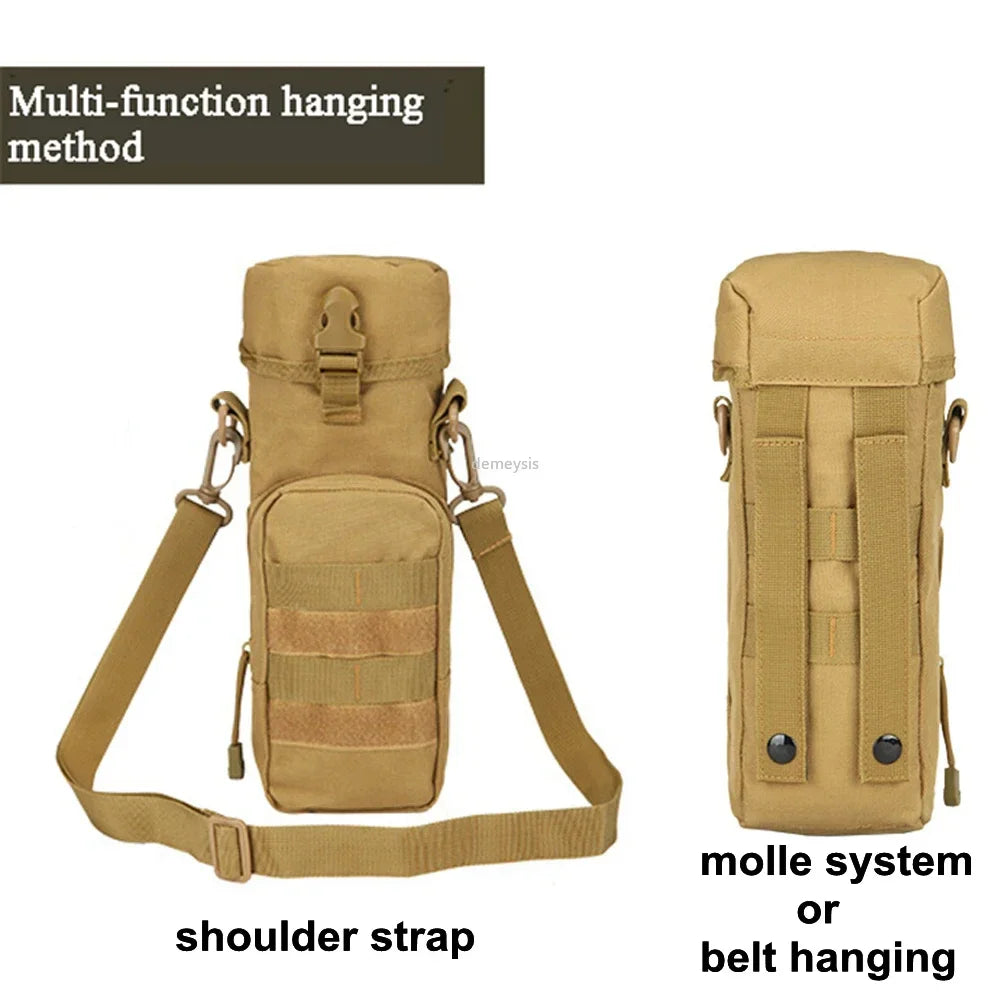 Tactical Molle Water Bottle Pouch Nylon Outdoor Sport Travel Kettle Bag with Shoulder Strap
