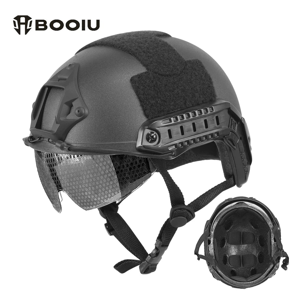 BOOIU Tactical FAST Helmet With Protective Gear Goggle MH PJ ABS Up and Down Flip Goggle Helmet Airsoft Shooting Hunting Helmet