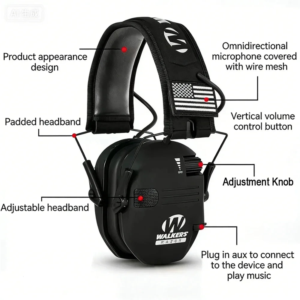 Tactical Electronic Shooting Hearing Protection Headset Earmuff Anti-noise Headphone Sound Amplification Foldable