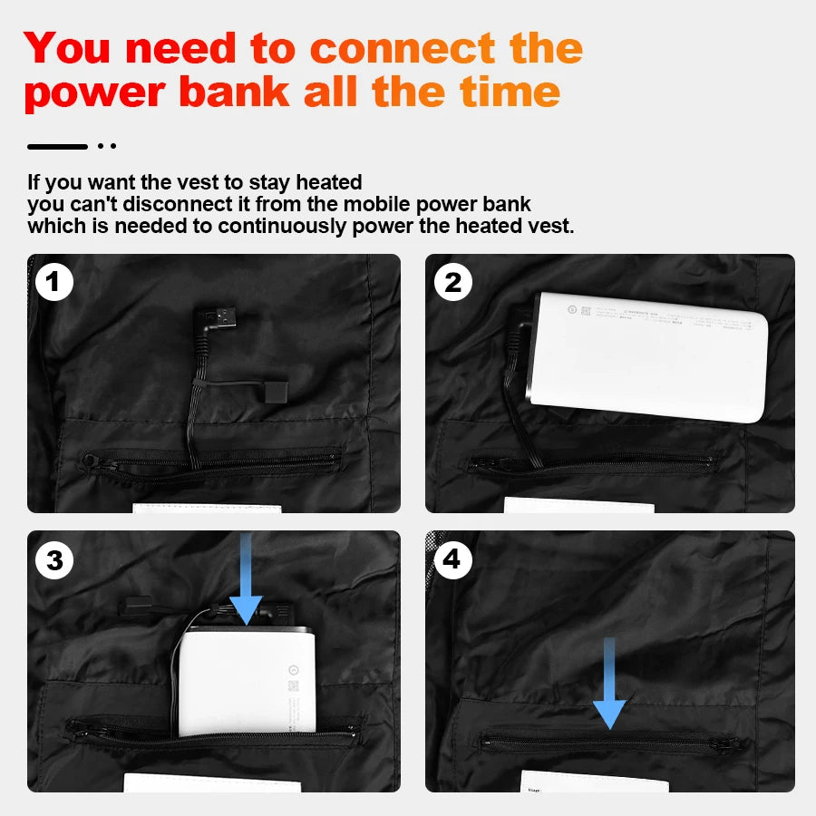 Electric Heated Hunting Vest Winter 9 Zones Smart Heated Jacket Outdoor Insulated Vest Thermal Warm Coat Camping No Battery Pack