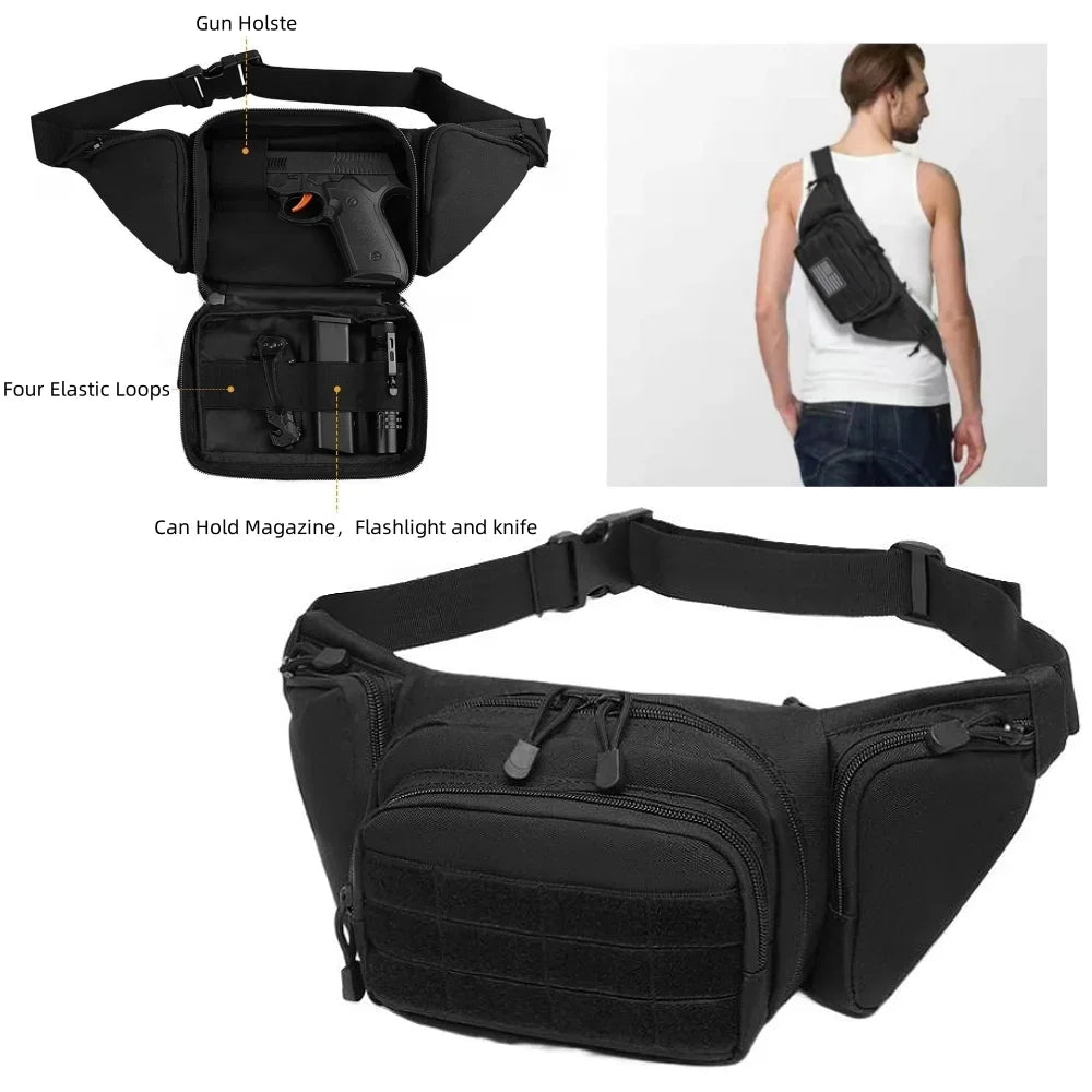 Outdoor MOLLE Fanny Pack, Gun Holster for Multiple Models, Compact & Secure Fit for Utility Accessories