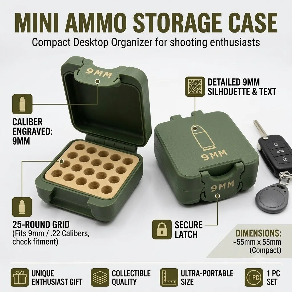 Mini Ammo Storage Box Empty Bullet Case 1Pc Compact Desktop Organizer Collectible Gift For 9mm .22WMR Shooting Enthusiasts