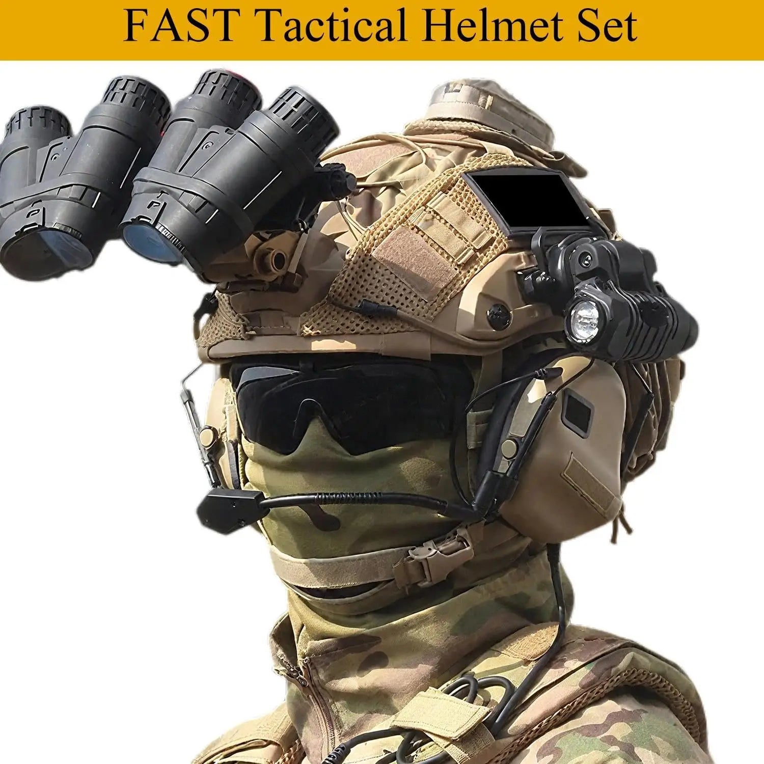 Airsoft FAST Helmet Set with Tactical Communication Headset Camo Helmet Cover Hunting Paintball CS Game Protection Accessories