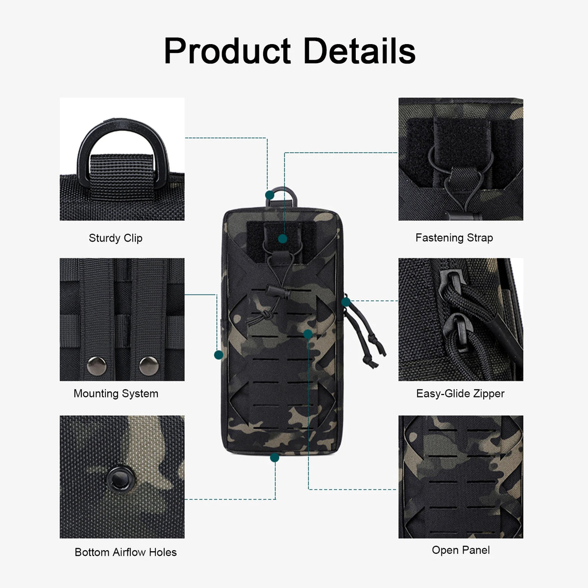 Molle Utility Tool Pouches with Drainage Hole Quick-Release Waist Belt Bag Tactical EDC Pouch Gadget Organizer Pocket for Campin