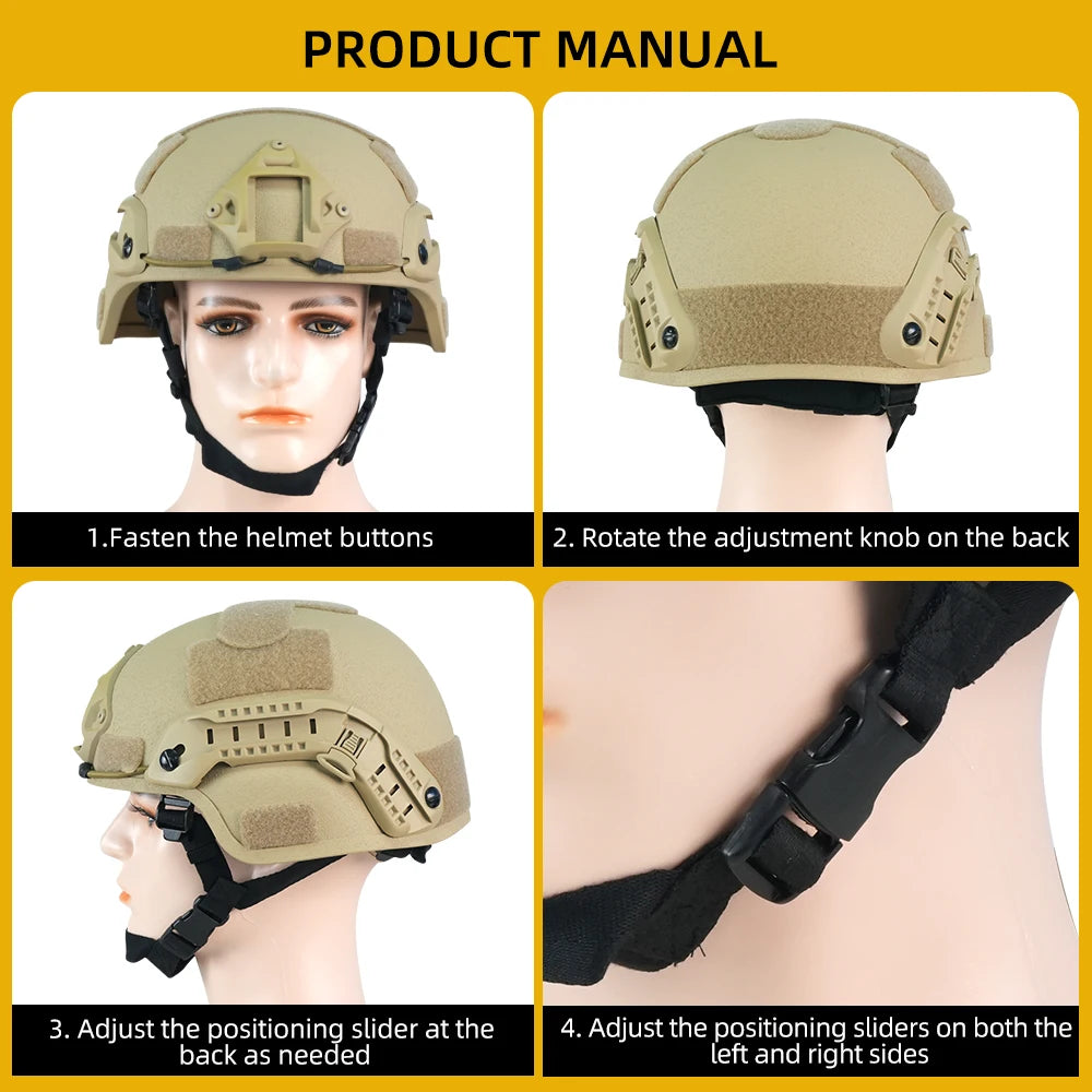 BOOIU Tactical Helmet MICH2000 FRP MH High Cut Helmet 8mm Fiberglass Airsoft Helmet Outdoor Sports Shooting Protect Equipment