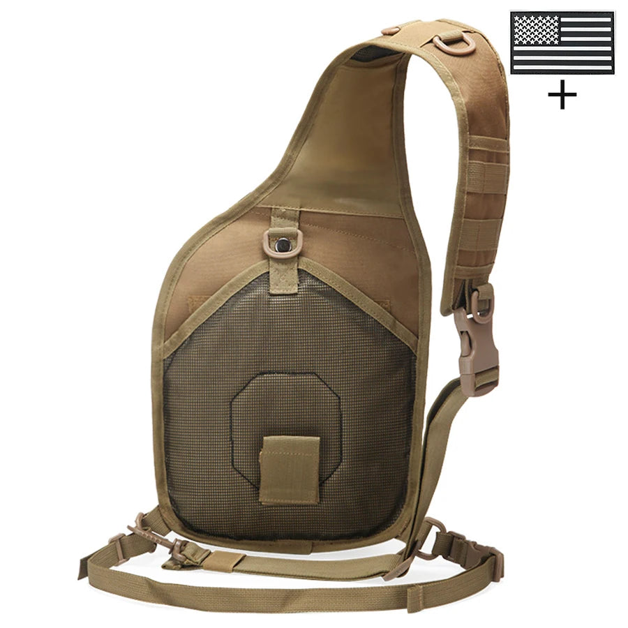 Large shoulder bag with adjustable shoulder strap and MOLLE extended webbing, multi compartment layered outdoor chest bag