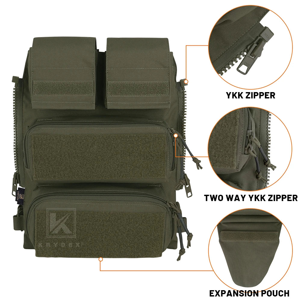 KRYDEX Tactical Modular Pouch Zip On Molle Zipper Back Panel Backpack Bag With Mag Pouch for AVS JPC2.0 CPC Plate Carrier Vest