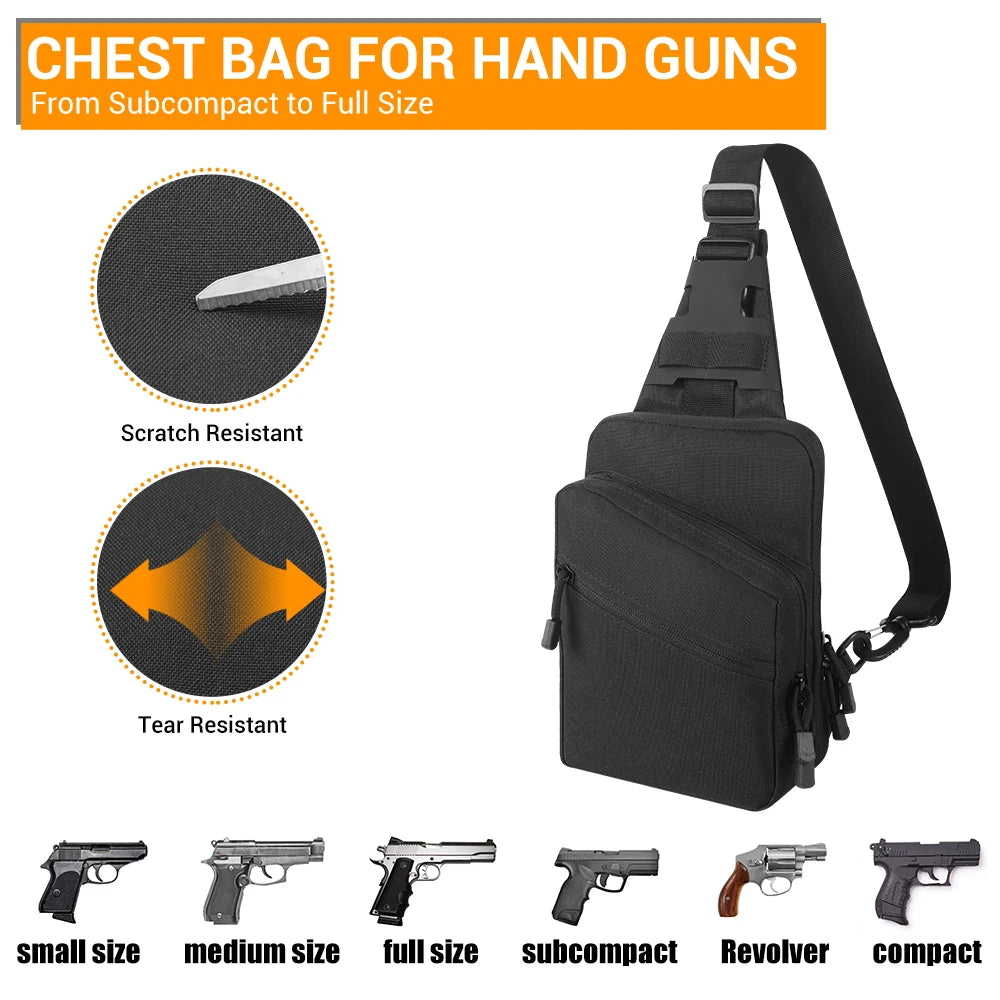 Quick Opening Gun Bag Concealed Carry Tactical Pistol Bag Chest Pack EDC Shoulder Bag Crossbody Sling Backpack with Holster