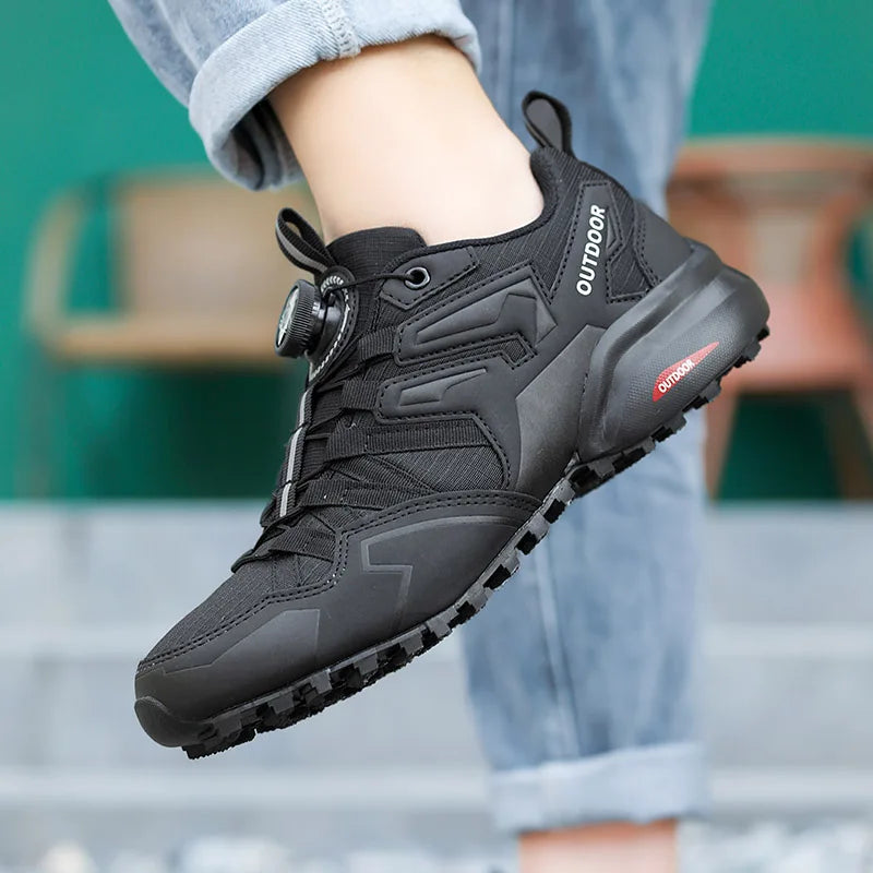 Durable Leather Hiking Shoes Men Lace Up Outdoor Trekking Sneakers Climbing Hunting Tactical Sports Shoes