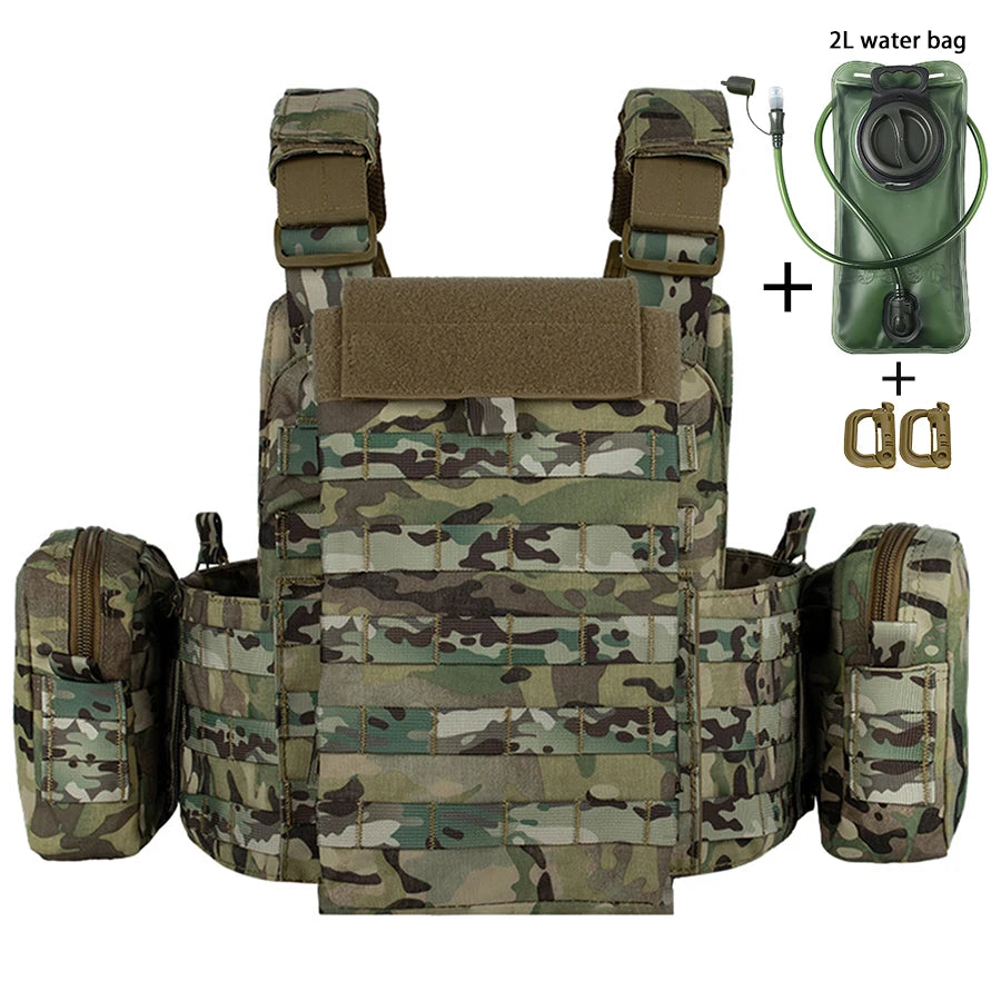 Breathable camouflage vest with quick release buckle design, adjustable vest with 2L water bag, outdoor adventure equipment