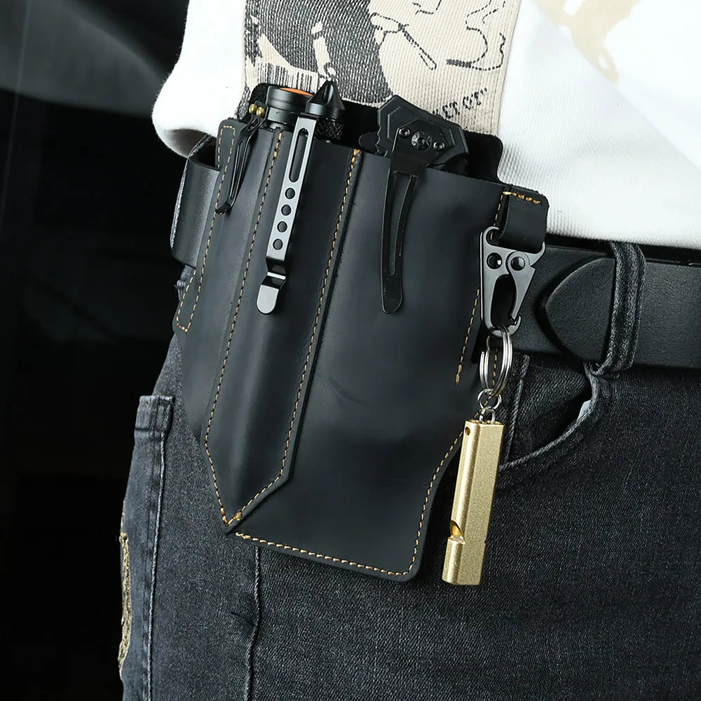 2026 New Leather Tool Pouch with Belt Loops for Men, Pocket Organizer with Multitool Pouch Flashlight Holster EDC Belt Pouch